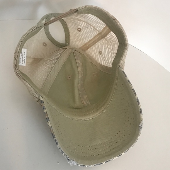 Distressed Canvas, Mesh Back Ponytail Hat Adjustable. Leopard Print New! - Picture 10 of 12